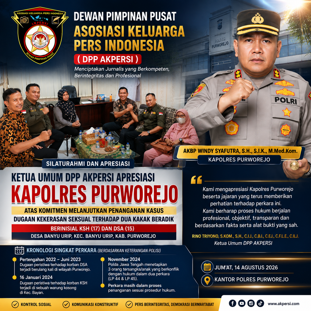AKPERSI Apresiasi Komitmen Polres Purworejo Lanjutkan Penanganan Dugaan Kekerasan Seksual